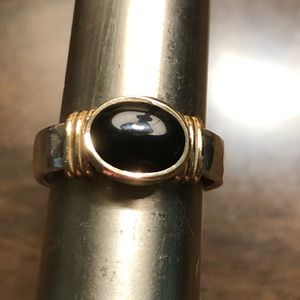 Sterling silver 92.5 & 14K gold onyx ring